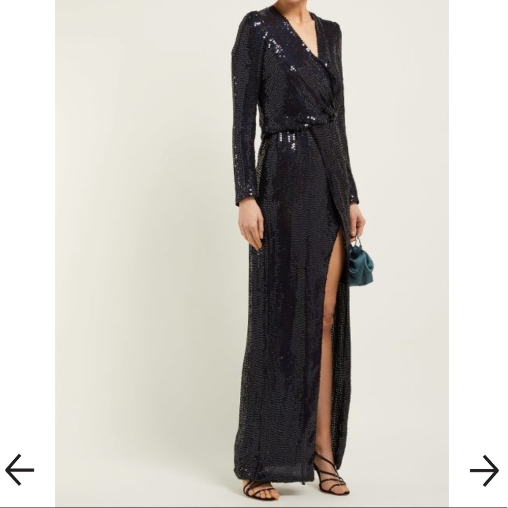 GALVAN LONDON Long Sleeve Navy Sequin Dress Size 6